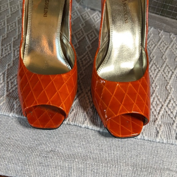Enzo Angiolino’s ‘Eagemma’ Vibrant Orange Diamond Peep Toe‎ Heels - Size 5 1/2 M - Picture 10 of 13